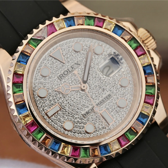YACHT MASTER 1 GOLDEN DIAMOND BEZEL & DIAL RUBBER STRAP 40MM - Image 2