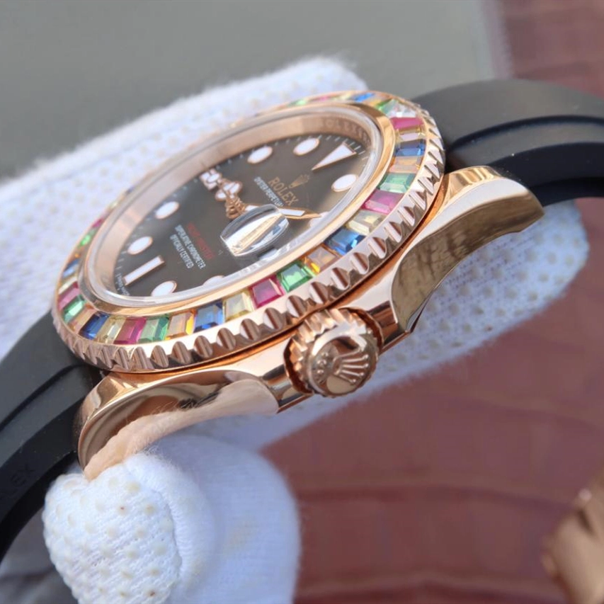 YACHT MASTER 1 GOLDEN DIAMOND BEZEL BLACK DIAL RUBBER STRAP 40MM 116695SATS - Image 11