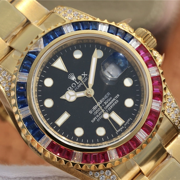 SUBMARINER GOLDEN BLUE / RED DIAMOND BLACK DIAL 40MM - Image 3