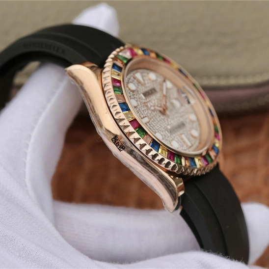 YACHT MASTER 1 GOLDEN DIAMOND BEZEL & DIAL RUBBER STRAP 40MM - Image 11