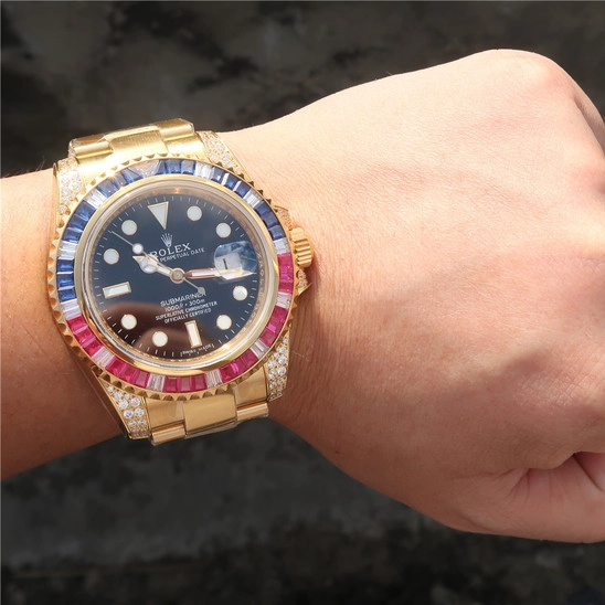 SUBMARINER GOLDEN BLUE / RED DIAMOND BLACK DIAL 40MM - Image 10