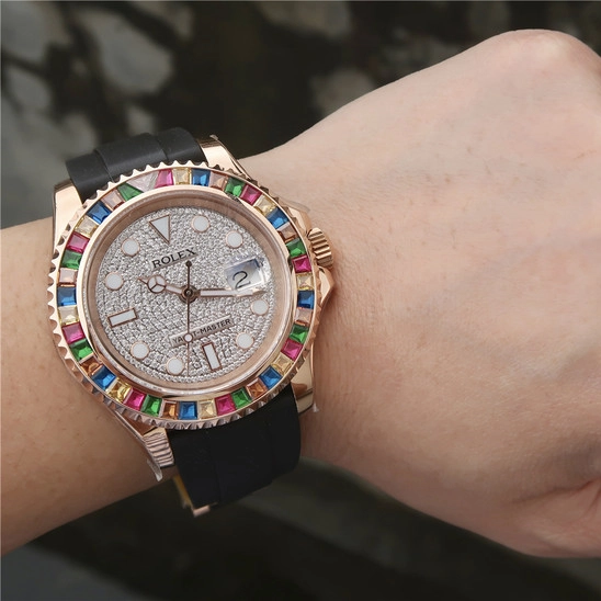YACHT MASTER 1 GOLDEN DIAMOND BEZEL & DIAL RUBBER STRAP 40MM - Image 3