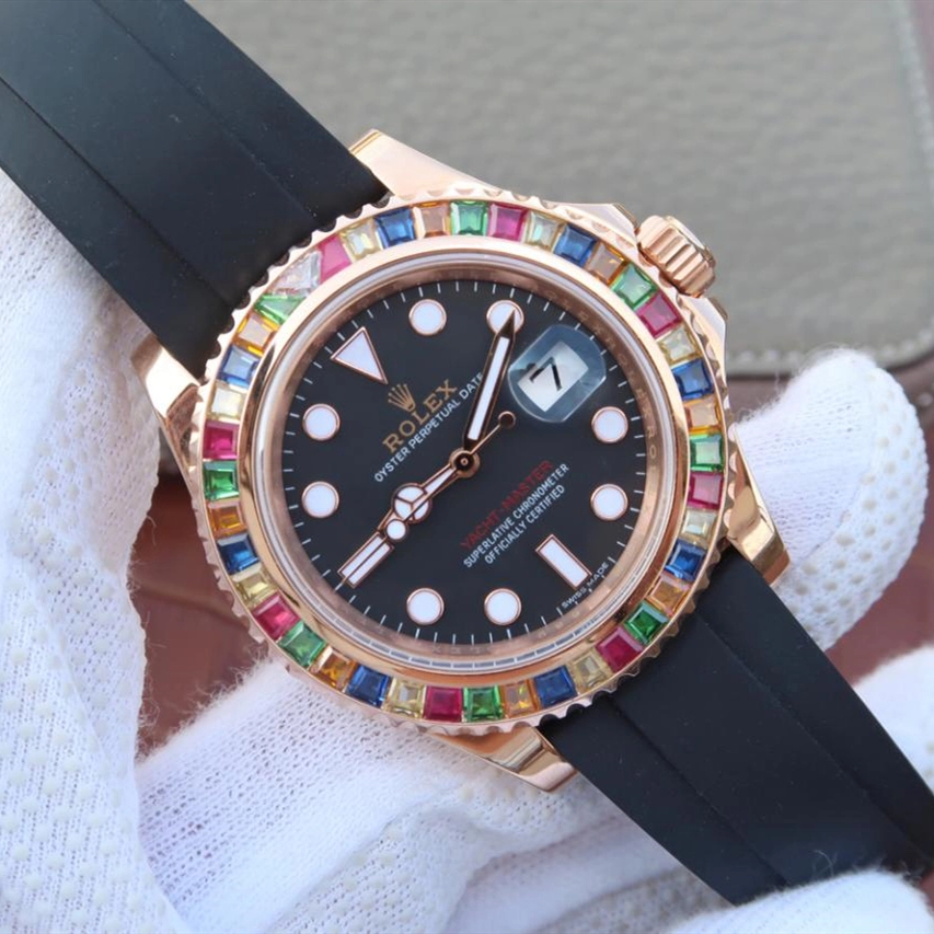 YACHT MASTER 1 GOLDEN DIAMOND BEZEL BLACK DIAL RUBBER STRAP 40MM 116695SATS - Image 7