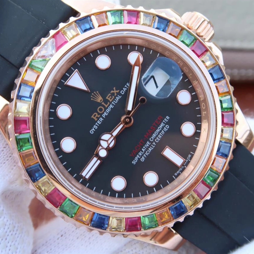 YACHT MASTER 1 GOLDEN DIAMOND BEZEL BLACK DIAL RUBBER STRAP 40MM 116695SATS - Image 6