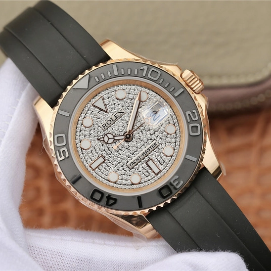 YACHT MASTER 1 GOLDEN DIAMOND DIAL RUBBER STRAP 40MM m126655-0005 - Image 8