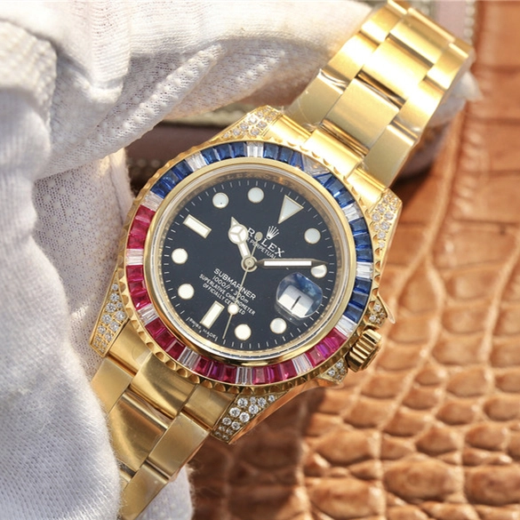 SUBMARINER GOLDEN BLUE / RED DIAMOND BLACK DIAL 40MM - Image 2