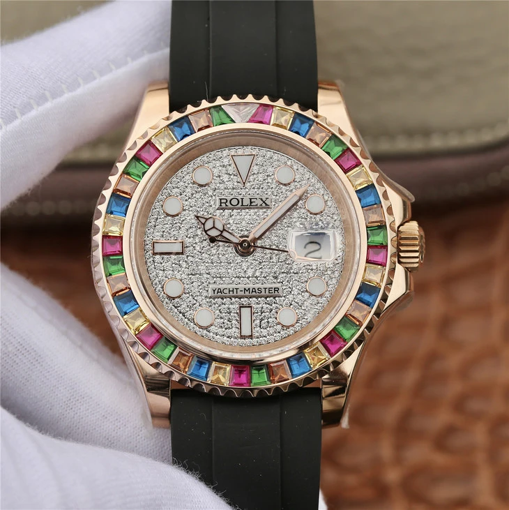 YACHT MASTER 1 GOLDEN DIAMOND BEZEL & DIAL RUBBER STRAP 40MM - Image 6
